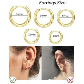 KOMUNJ 5 Pairs Set Stainless Steel Huggie Hinged Hoop Earrings for Men Women, Earrings Men Women Earrings Hoops, Hoop Earrings Set for 8/10/12/14/16mm, Gold