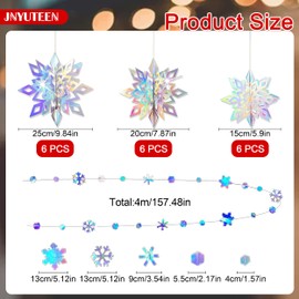 18 Pcs Winter Christmas Snowflake Decorations, Winter Snowflake Hanging Snowflakes Decoration with 13 Ft Hanging Garland, Christmas Hanging Decoration for Christmas Winter Holiday New Year Decoration