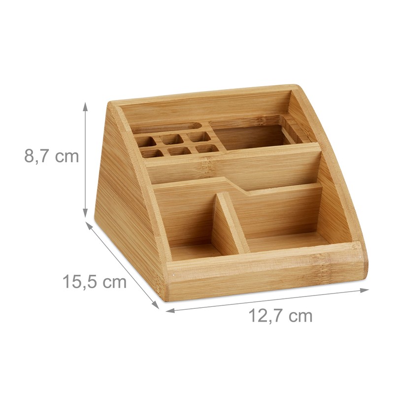 Relaxdays Bamboo Desk Organizer, Stationery Pen Holder, Office File Sorter