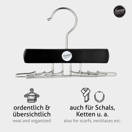 SUNNY SUNDAY ® Wooden Clothes Hanger, Tie Holder, Cupboard Organiser Storage for Ties, Scarves, Cloths, Space-Saving (Black)