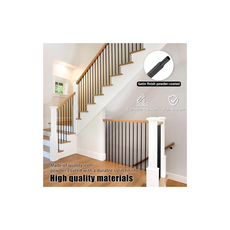 15 Pcs Iron Balusters for Staircase, 1/2" x 44" Wrought