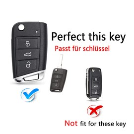 HIBEYO Car key case suitable for VW Golf 7 protective key box key cover for VW Polo Skoda Karoq Octavia Seat Leon Ibiza flip key shell carbon fibre pattern blue