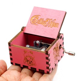 Hand Crank Sailor Moon Wood Music Box,Fashion Pink Wooden Carved Musical Boxes for Girls Kids Gift Home Decoration