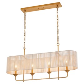 ELYCCUPA 42” Brass Metal Linear Chandelier 4-Lights Adjustable Modern Industrial Pendant Light for Kitchen Island Dining Room Living Room, UL Listed