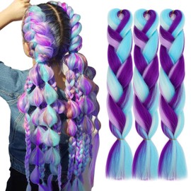 TESS Braids Extensions, Purple, 60 cm, Jumbo Braids Synthetic Hair for Braiding, Box Braids, Hair Extension Braid, 100 g/Bundle, Hair Braids Extension, 1 Piece, 4 Colours Mixed
