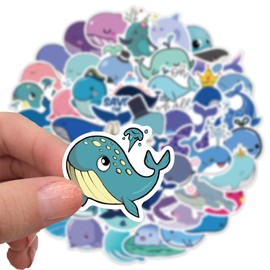 Cute Whale Waterproof Stickers for Kids Boys, 50Pcs Cool Ocean Whale Vinyl Stickers Pack for Water Bottle, Laptop, Animals Party Favors (Whale)