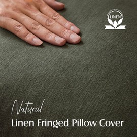 Foindtower Decorative Linen Fringe Throw Pillow Covers Cozy Boho Farmhouse Cushion Cover with Tassels Soft Accent Pillowcase for Chair Sofa Bed Living Room Home Decor, 24×24 Inch, 1PC,Dark Olive Green