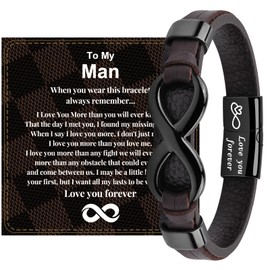 GBTBYS Mens Bracelet, Gifts for Men, Bracelets for Men Husband Boyfriend Christmas Gifts for Men To My Man Gifts from Wife Girlfriend Infinity Knot Leather Bracelet Birthday Gifts for Man Fiance