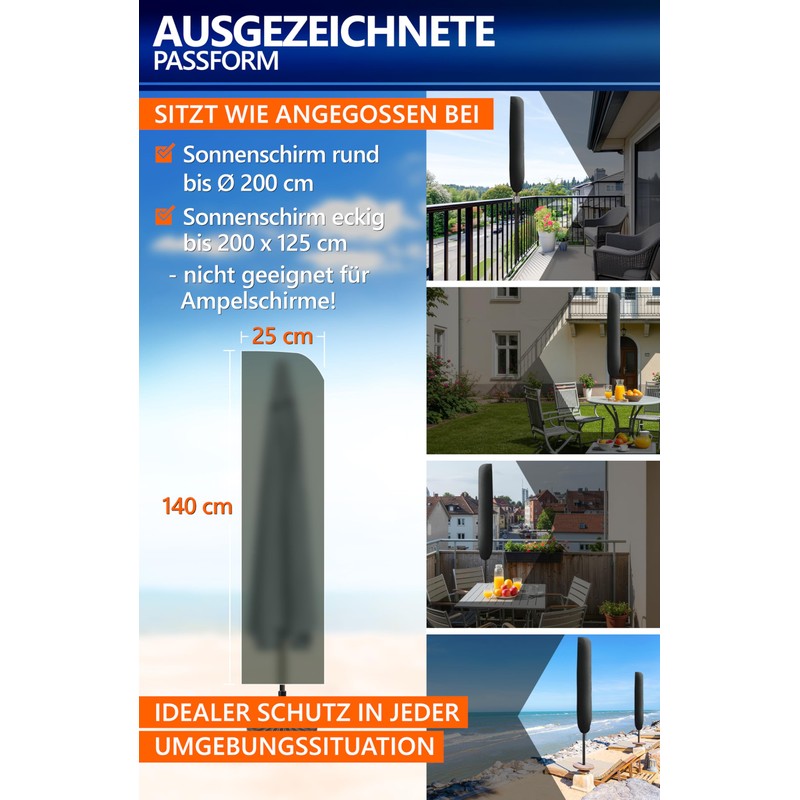 4smile Parasol Protective Cover, Colour: Black, Robust Protective Cover, Parasol