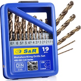 S&R Metal Drill Set 1.0-10 mm, 19 pcs, DIN 338, HSS COBALT, cobalt alloy, C-cut to DIN 1412 135 °, ground, in a metal box. Professional quality