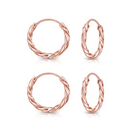 DTPsilver - 2 pairs of earrings - small round hoop earrings twisted - 925 sterling silver, yellow gold plated or rose gold plated - helix/tragus/cartilage - thickness 1.8 mm - diameter 12 mm, Sterling