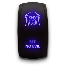 See NO Evil - Blue - Laser Etched Toggle Switch 5-PIN MAintained Switch Waterproof Black Shell/ON-Off DPST Illuminated Rocker Switch for Auto Truck Boat Marine - 20A 12V/10A 24V
