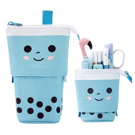 Cute Pencil Case Self Standing Telescopic Pencil Case Stationery Office Bag Organizer School Bag Pop Up Cosmetic Bag Makeup Bag for Women Students Adults, blue, briefcase