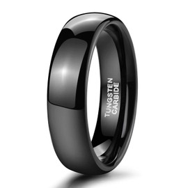 TRUMIUM 6mm Black Tungsten Ring for Men Women High Polished Comfort Fit Wedding Band Size 4.5