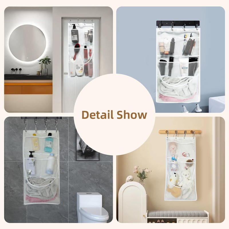 EMLTHORY Hanging Mesh Pockets, Mesh Shower Caddy Hanging Shower Curtain