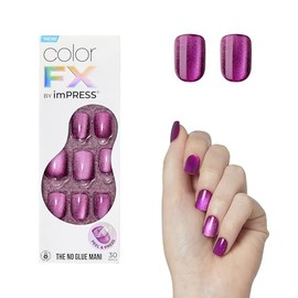 KISS imPRESS No Glue Mani Press-On Nails, Color FX, Levels', Dark Pink, Short Size, Squoval Shape, Includes 30 Nails, Prep Pad, Instructions Sheet, 1 