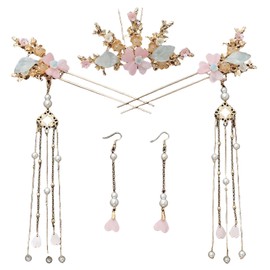 KANXINR Chinese Hairpin Hanfu Wedding Brides Tassels Hairpin，Crystal Rhinestone Chinese Hair Stick，Classic Hair Headpiece Retro Flower