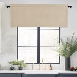 NICETOWN Biscotti Beige Window Valance 16 Inches Long - Rod Pocket Thermal Insulated Blackout Curtain Valance for Bedroom Living Room Kitchen Bathroom, 1 Panel, 42 x 16 Inches Length