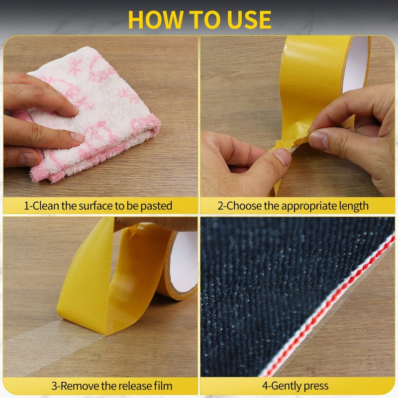 Quadafy Double Sided Fabric Tape Heavy Duty, High Adhesive Strength