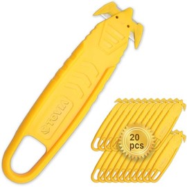 T TOVIA Safety Utility Cutter, Stainless Steel Package Opener, Two Sided Concealed Blade, Bladeless Tape Splitter, Efficient Cutting for Boxes, Wrap,Straps, Plastic Straps (10) (20)