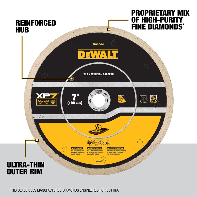 DEWALT Diamond Blade, Tile Cutting, Continuous XP7, 7 in. (DW47757)