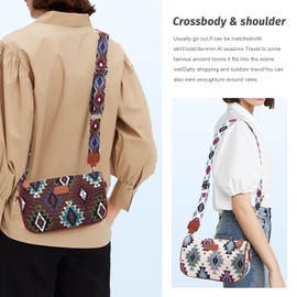 Small Western Crossbody Bag for Women: Boho Shoulder Purse With Wide Strap & Leather Bottom for Daily, Vintage Gift, Aztec Denim Blue