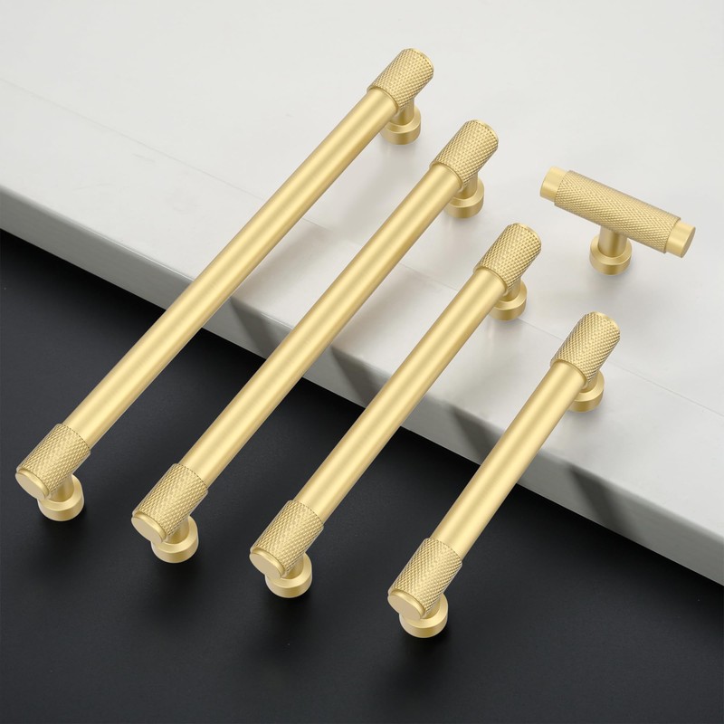 Coinkoly 10 Pack 3.75"(96mm) Brushed Gold Cabinet Pulls Knurled Kitchen