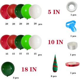 188Pcs Christmas Balloons Garland Kit with Green Red White Balloons Arch Kit and Green Explosion Star Foil Balloons for Xmas Party or New Year Party Decorations