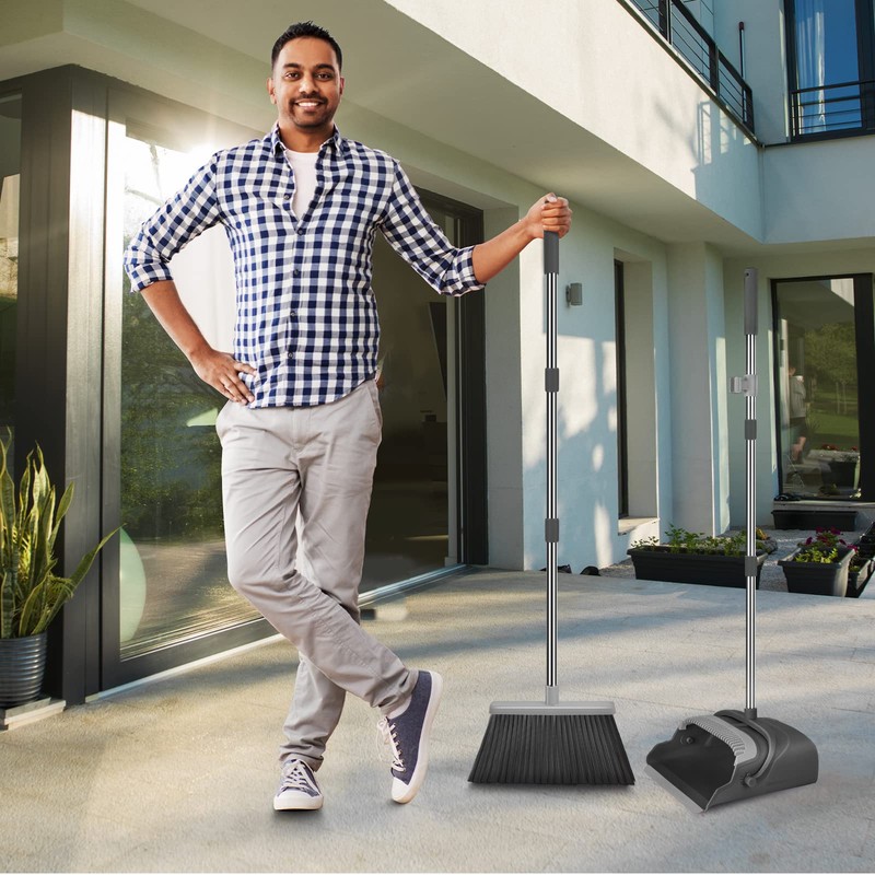 kelamayi Broom and Dustpan Set for Home, Office, Indoor&Outdoor Sweeping,