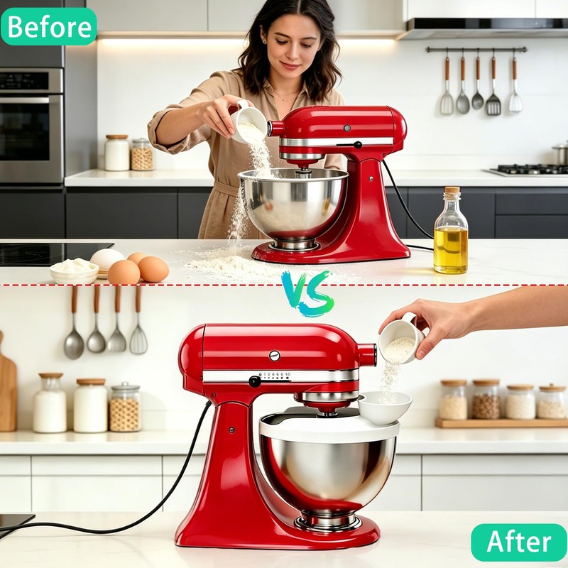 Silicone Flour Funnel with Pouring Shield for KitchenAid 4.5-5QT Mixer