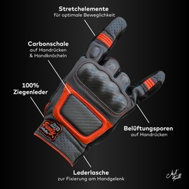 Mycl Turell Funky Collection Leather Motorcycle Gloves - Men's Genuine Leather Motorcycle Gloves - Motorcycle Gloves Men - in Many Different Colours - Stylish and Safe (Orange Club, S)