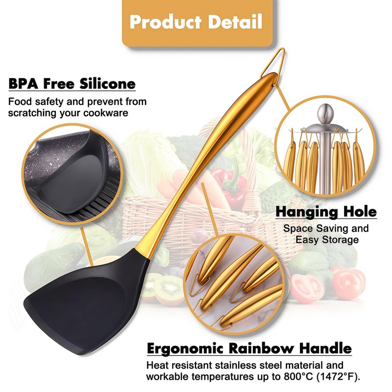 Silicone Cooking Utensils Set, 17pcs Kitchen Utensil Set with Rotatable