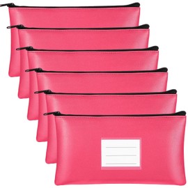 Paterr 6 Pcs Money Bags with Zipper PU Leather Deposit Bank Bag Security Money Pouch Receipt Holder Bank Bag Wallet with Label for Cash Coin Makeup Cosmetics Bills Tickets, 11 x 6 Inch(Rose Red)