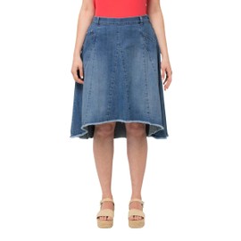 Ulla Popken Women's Denim Skirt with Godets Skirt, light blue