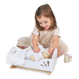 Tender Leaf Toys - Sweet Dreams Dolly Bed - Wooden Baby Doll Rocking Cradle with Bedding and Accessories - Encourages Love and Nurturing Play for Boys and Girls - Age 18m+