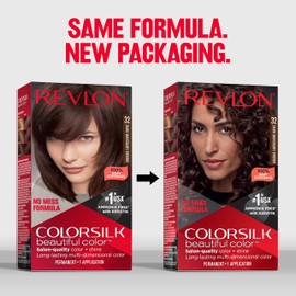 Permanent Hair Color by Revlon, Permanent Brown Hair Dye, Colorsilk with 100% Gray Coverage, Ammonia-Free, Keratin and Amino Acids, Brown Shades, 32 Dark Mahogany Brown (Pack of 3)