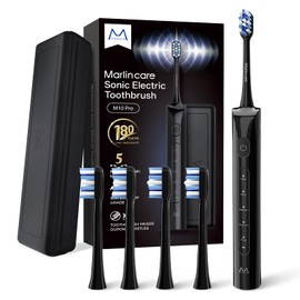 Marlincare Electric Toothbrush for Adults, Rechargeable Sonic Travel Toothbrush Teens with 4 Brush Heads-180 Days Battery Life, 55000VPM, 5 Modes Smart Timer& Travel Case, Black