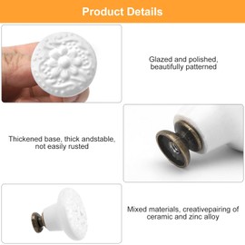 UOCAI Pack of 8 Knobs for Cupboards, White Floral Pattern, Pull Handle with Screws, Furniture Knobs, Vintage Ceramic Cabinet Knobs for Furniture, Chest of Drawers, Shoe Cabinets, Kitchen Cabin