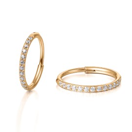 Limerencia G23 Titanium Slim Huggie Hoop Earrings, Hypoallergenic F136 Implant Grade Pure Titanium for Sensitive Ears (10mm White CZ Gold)