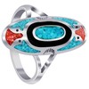 Southwestern Style Turquoise & Coral Gemstone 925 Sterling Silver Ring