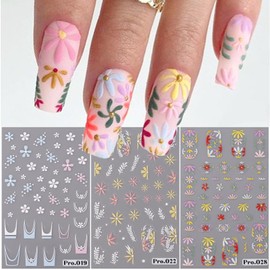 Flowers Nail Stickers 5D Embossed Nail Design Stickers Supply Spring Summer Colorful Flowers Rose Daisy Nail Decals for Women Girls Blossom Floral Nail Art Stickers Decoration