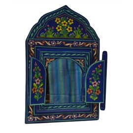 Moroccan Wall Mirror with Doors Hand Painted Arabesque Handmade Decor Small