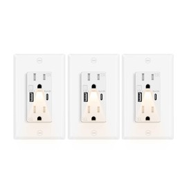 Outlet USB Light,Greencycle 3PK 15A High Speed Wall Outlet Cover with Nightlight Built in,4.8A USB A/C Ports Electrical Outlet Tamper-Resistant,Wall Plate Included for Home,Dorm Room