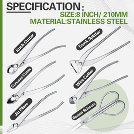 Nuogo 6 Piece Bonsai Tool Set with Roll Bag 8 Inch Heavy Duty Gardening Pruning and Care Kit Concave Knob Wire Cutter Trunk Splitter Jin Pliers Scissors