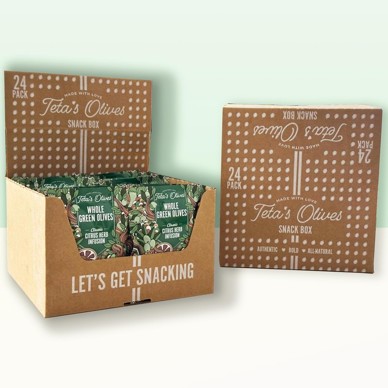 Teta's Double-Marinated Whole Green Olive Snacks, Citrus Herb, Vegan, Low