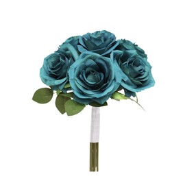 Angel Isabella, LLC Artificial Hand-Crafted Classic Rose Bouquet with Greenery-Pick Rose Color (Gem Teal Green)