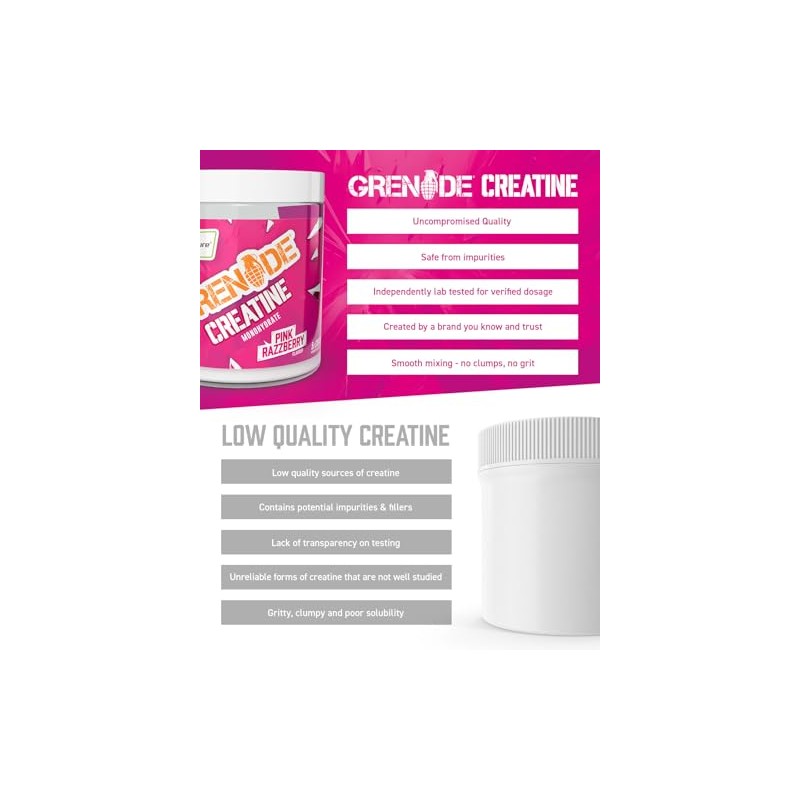 Grenade Creatine Monohydrate Powder, Pink Razzberry Flavoured Creatine Supplement, 5