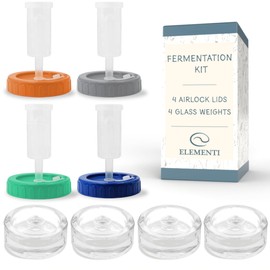 Elementi Mason Jar Fermentation Kit - Set of 4 Easy Grip Glass Fermenting Weights & Wide Mouth Mason Jar Fermentation Lids – Sauerkraut, Pickling & Fermenting Kit – 4 Weights & Airlocks
