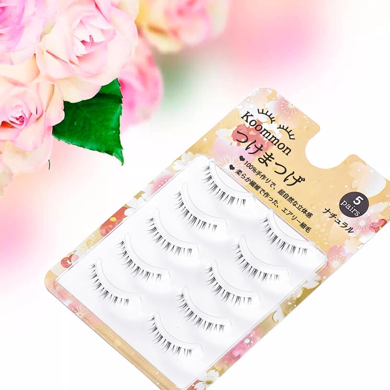 Koommon Natural False Eyelashes, Transparent Axis False Eyelashes, Handmade Upper