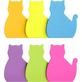 SIMONA Cat Shape Sticky Notes 6 Color Bright Colorful Sticky Pad 75 Sheets (6 Pads)
